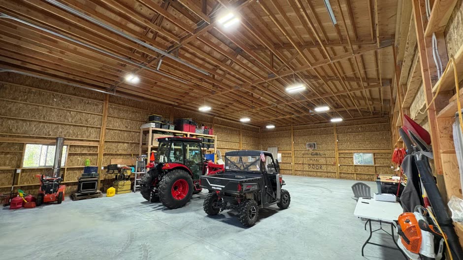 Finished shop interior with bright overhead lighting